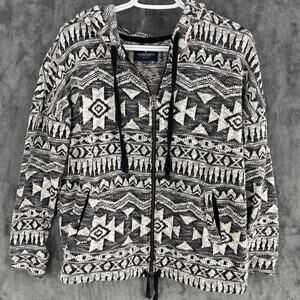 American Eagle Aztec Southwestern Full Zip Sweatshirt Women's Small Black White